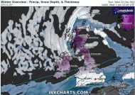 英国气象地图显示，元旦当天大雪将袭击英国